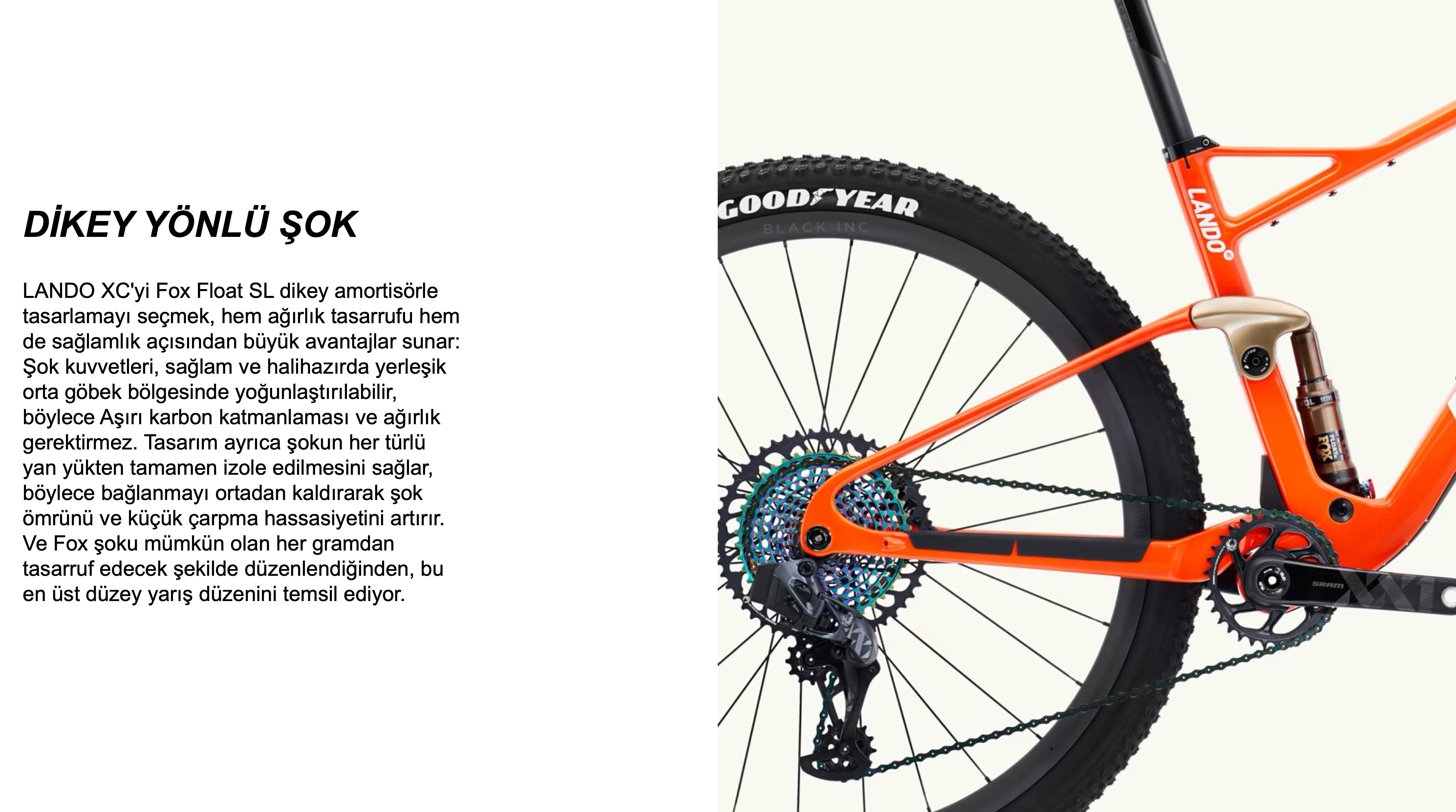 Factor LANDO XC FOX dağ bisikleti detaylarını gösteren fotoğraf.