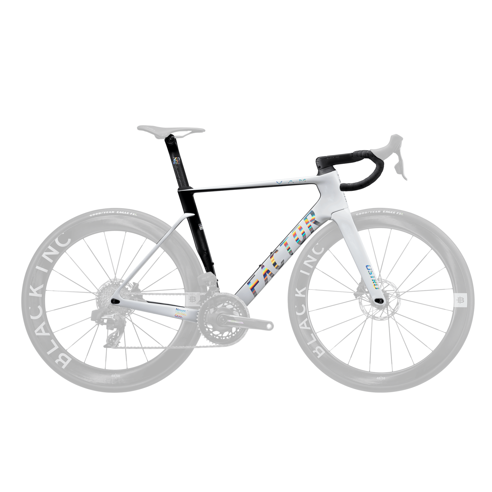 FACTOR OSTRO V.A.M. White Chrome - Premium Kadroset (Kadro, Black Inc Aero Tek Parça Gidon, Sele Borusu, CeramicSpeed Orta Göbek ve Furş Seti)