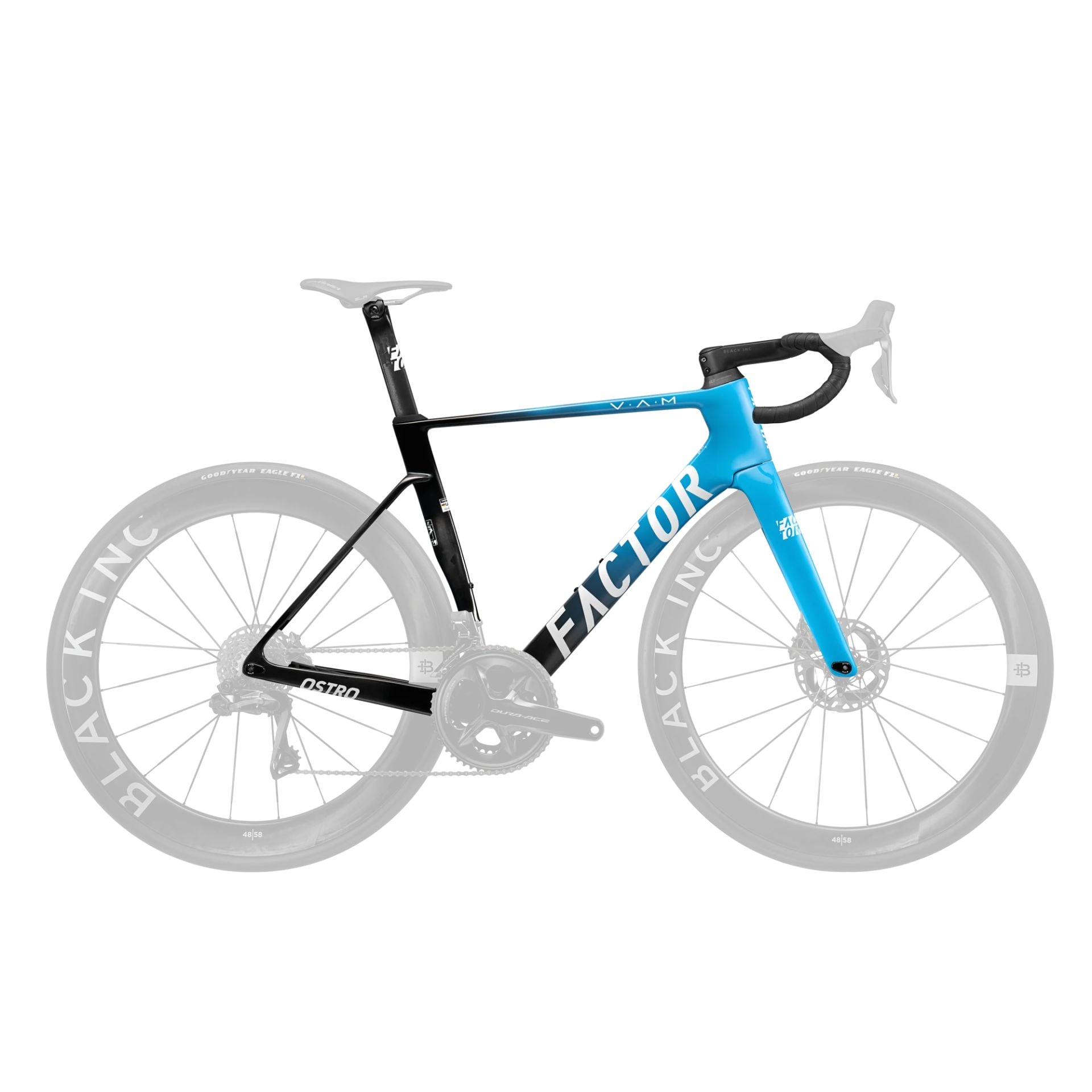 FACTOR OSTRO V.A.M. Gloss Blue - Premium Kadroset (Kadro, Black Inc Aero Tek Parça Gidon, Sele Borusu, CeramicSpeed Orta Göbek ve Furş Seti)