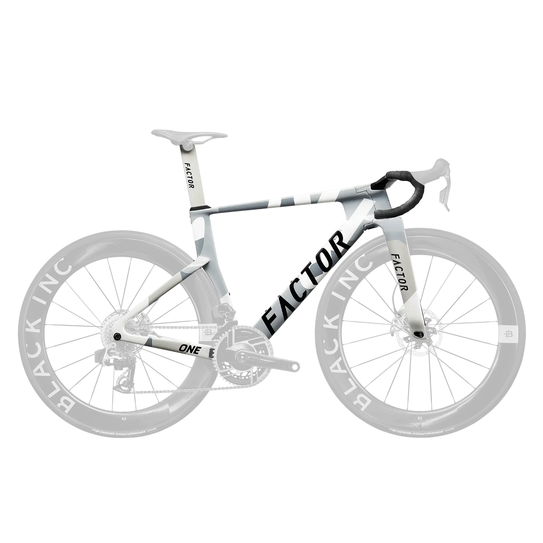 FACTOR ONE Nimbus Grey - Premium Kadroset (Kadro, Black Inc Aero Tek Parça Gidon, Sele Borusu, CeramicSpeed Orta Göbek ve Furş Seti)
