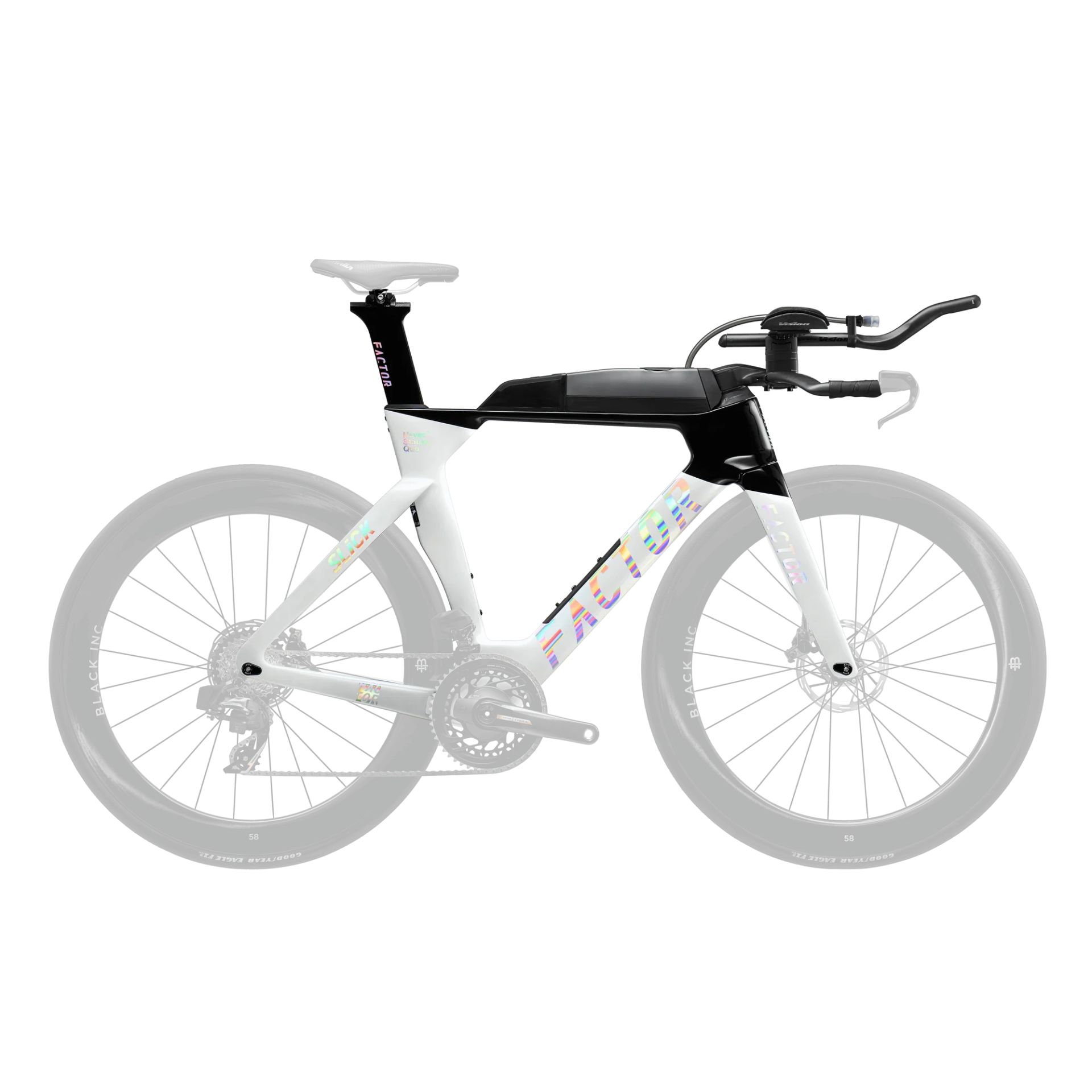 FACTOR SLiCK 2024 Shadow White - Premium Kadroset (Kadro, Vision METRON TFA Aerobar, Sele Borusu, CeramicSpeed Orta Göbek ve Furş Seti)